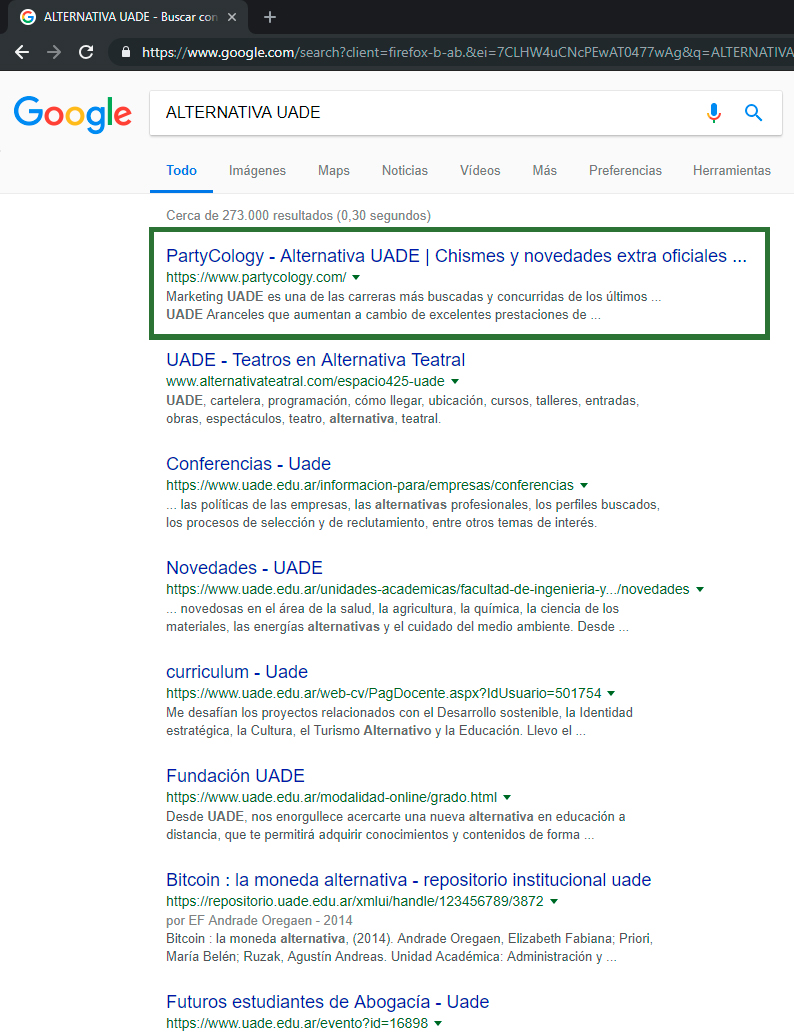 Posicionamiento Web Orgánico para Alternativa Uade